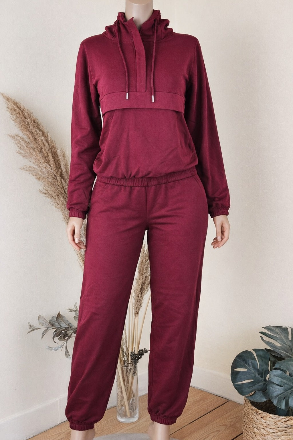 Burgundy Basic Women Pant Set